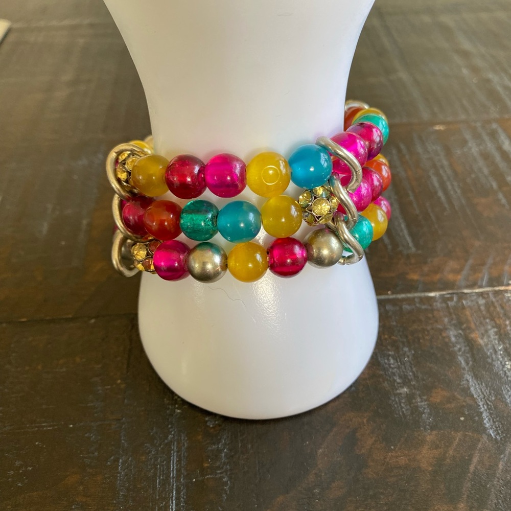 Colorful Multi-Strand Beaded Bracelet - Pink, Yellow, Teal, Gold